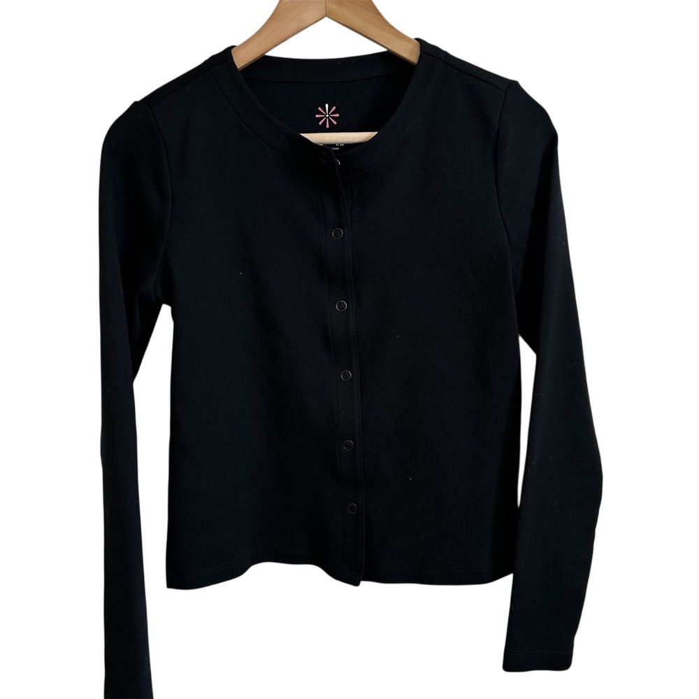 Isaac Mizrahi Essentials Cardigan Snap Front Long Sleeve Black XXS
